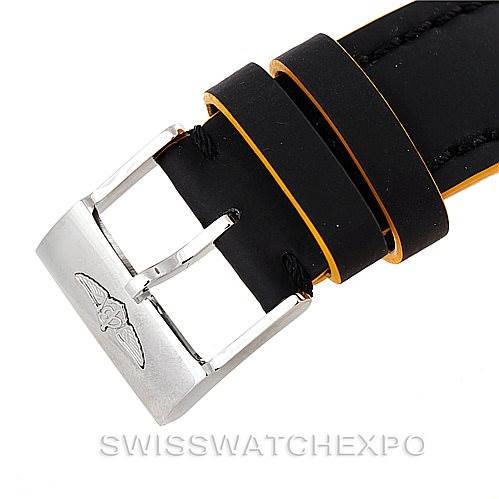 This image shows the buckle and strap of a Breitling Avenger M73390 Men's Stainless Steel Black Dial M73390 Men's Stainless Steel Black Dial watch.