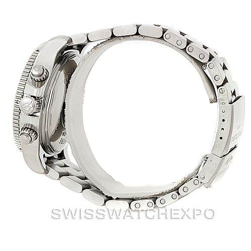 This image shows a side view of a Breitling Superocean A13341 Men
s Stainless Steel Black Dial A13341 Men
s Stainless Steel Black Dial watch, highlighting the crown, bezel, and metal bracelet.