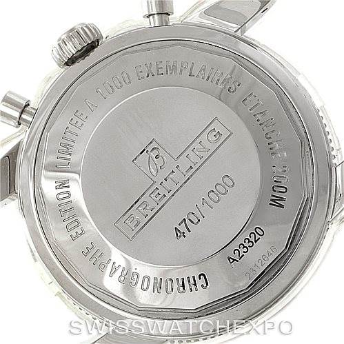 This is the case back of a Breitling Superocean A23320 Men's Stainless Steel Black Dial A23320 Men's Stainless Steel Black Dial watch, showing model details and limited edition numbering.