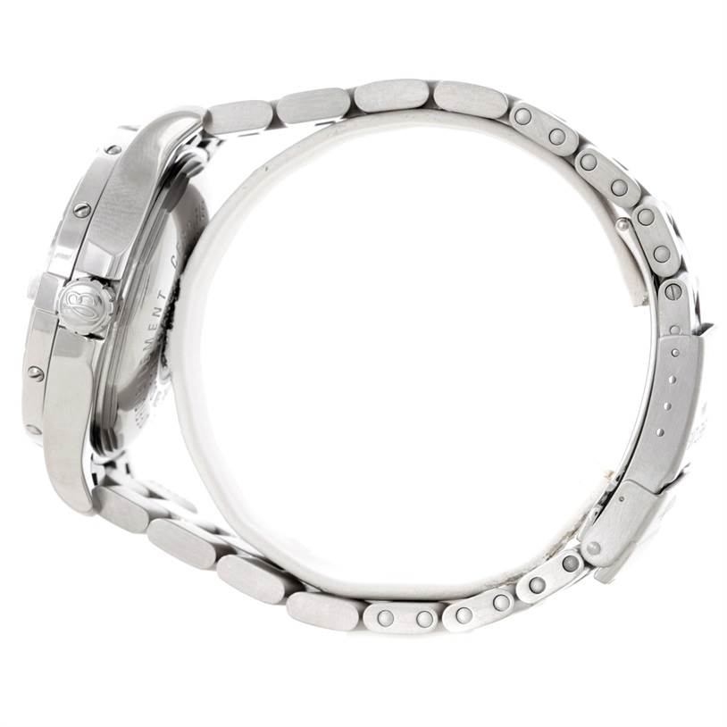 The image shows a side profile of the Breitling Superocean A17390 Men's Stainless Steel Black Dial A17390 Men's Stainless Steel Black Dial watch, focusing on the bezel, crown, and bracelet links.