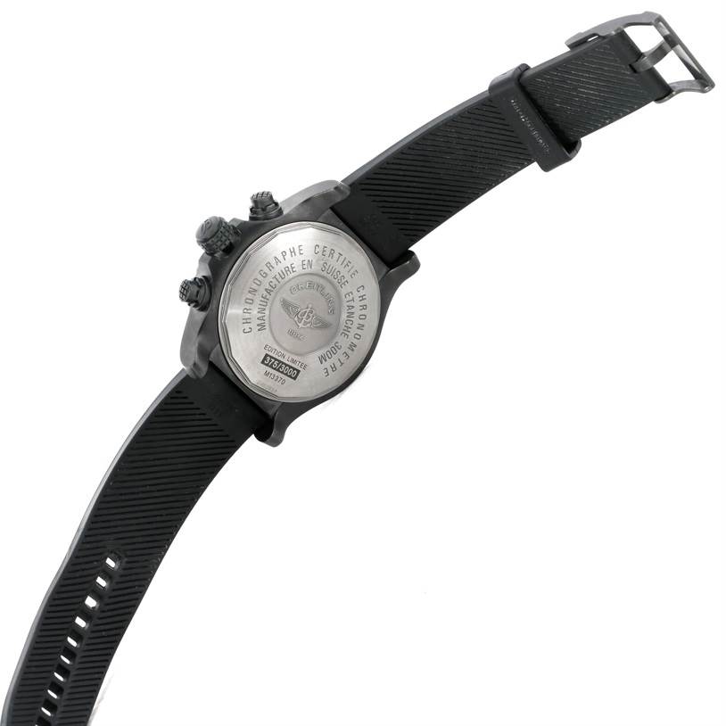 The image shows the back case and strap of a Breitling Avenger M13370 Men's Stainless Steel Black Dial M13370 Men's Stainless Steel Black Dial watch.