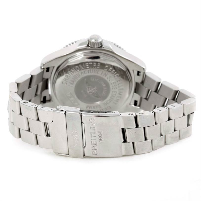 This image shows the back case and bracelet of a Breitling Superocean A17364 Men's Stainless Steel Black Dial A17364 Men's Stainless Steel Black Dial watch from a rear angle.