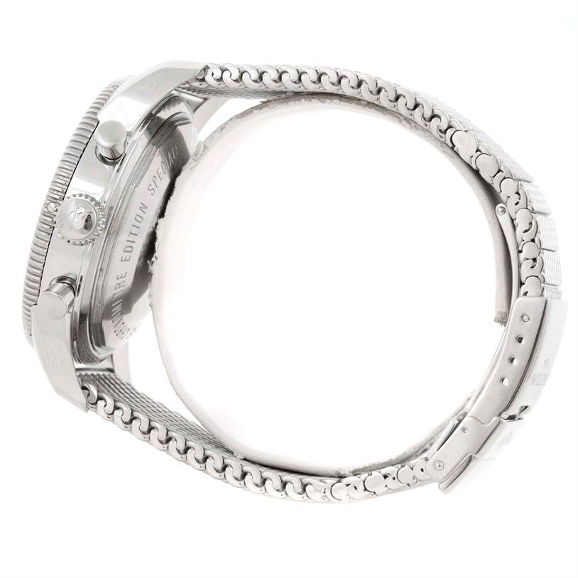 The image shows a side profile of the Breitling Superocean A13320 Men's Stainless Steel Black Dial A13320 Men's Stainless Steel Black Dial watch, highlighting the case, crown, bezel, and metal bracelet.