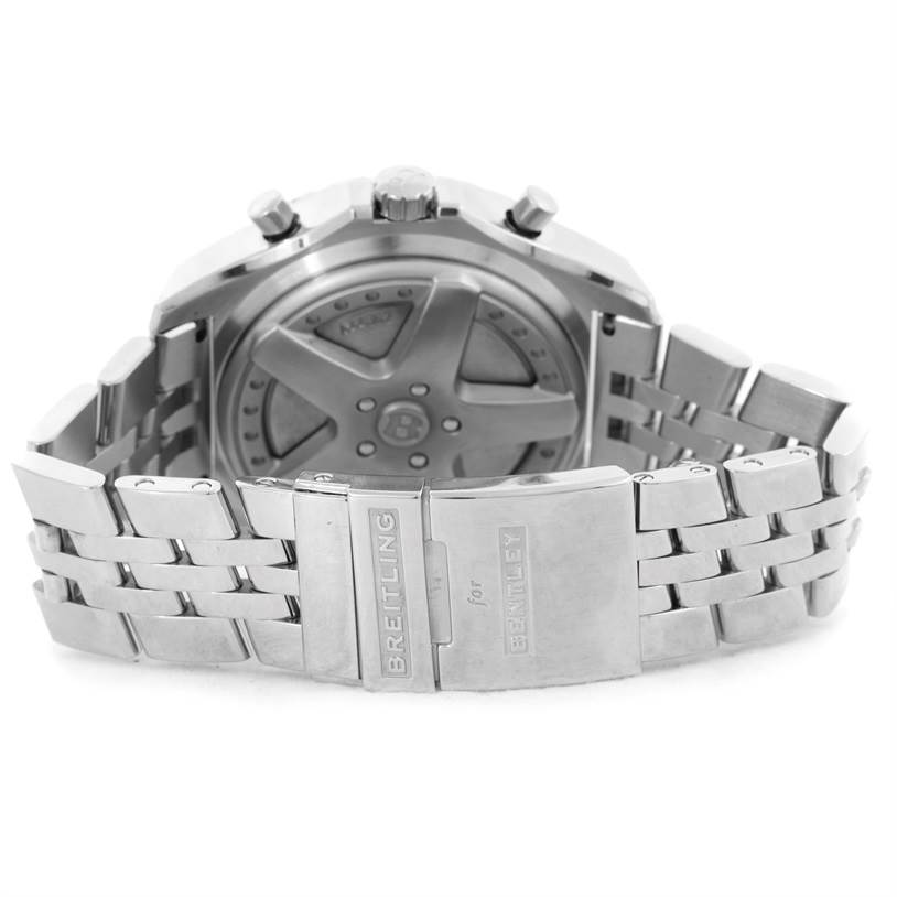 The image shows the back and clasp of the Breitling Bentley A44362 Men's Stainless Steel Brown Dial A44362 Men's Stainless Steel Brown Dial watch with a stainless steel bracelet.