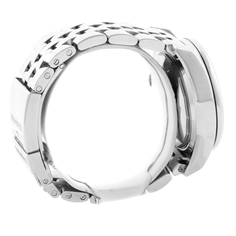 The image shows a side view of the Breitling Bentley A41390 Men's Stainless Steel Silver Dial A41390 Men's Stainless Steel Silver Dial watch, highlighting its stainless steel bracelet and clasp.