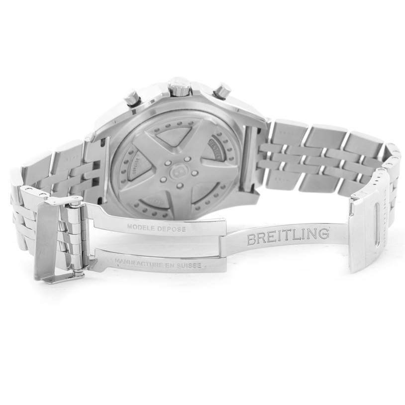 The image shows the backside and bracelet clasp of a Bentley model watch by Breitling.