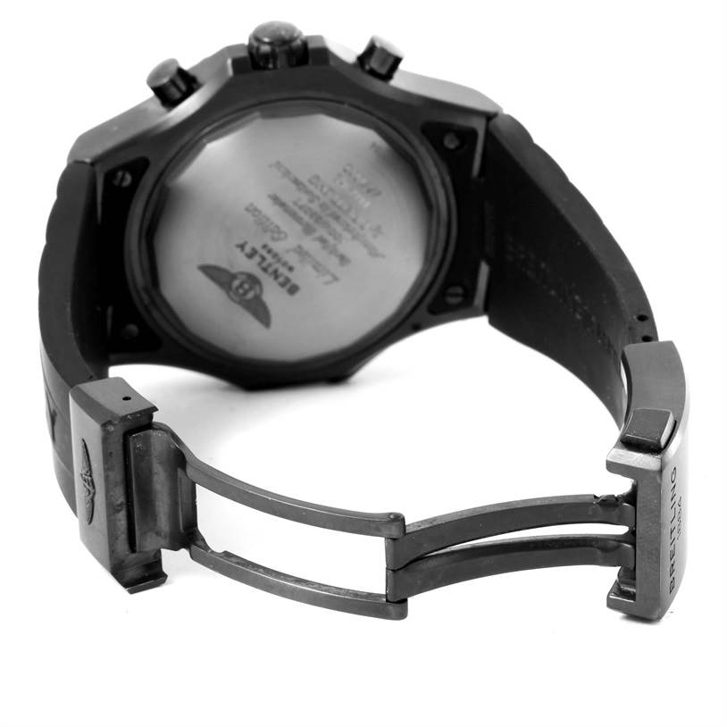 The image shows the open clasp and back case of a Breitling Bentley M47362 Men's Stainless Steel Black Dial M47362 Men's Stainless Steel Black Dial model watch from a rear angle.