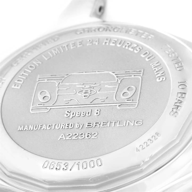 The image shows the engraved case back of a Bentley model watch by Breitling, displaying "Edition Limitee" and serial number.