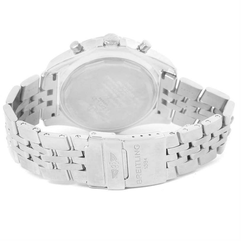 The image shows the backside and bracelet of a Breitling Bentley A25362 Men's Stainless Steel Blue Dial A25362 Men's Stainless Steel Blue Dial watch, highlighting the clasp and case back.