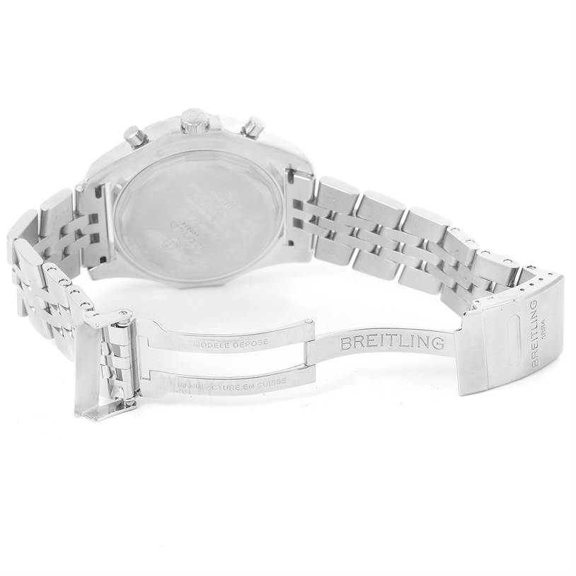 The image shows the back of a Breitling Bentley A25362 Men's Stainless Steel Blue Dial A25362 Men's Stainless Steel Blue Dial model watch highlighting the bracelet and clasp mechanism.