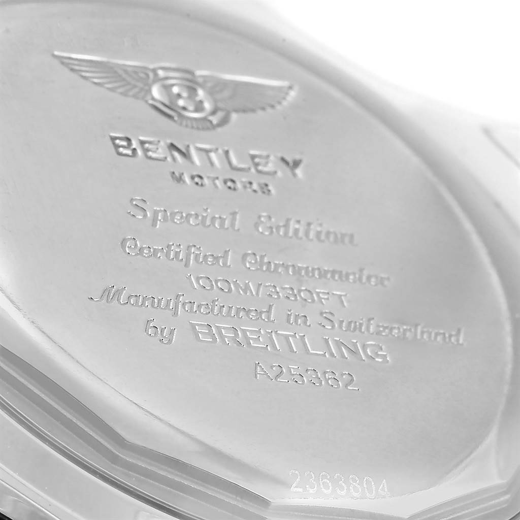 This image shows the back case of the Bentley model watch by Breitling at an angle.