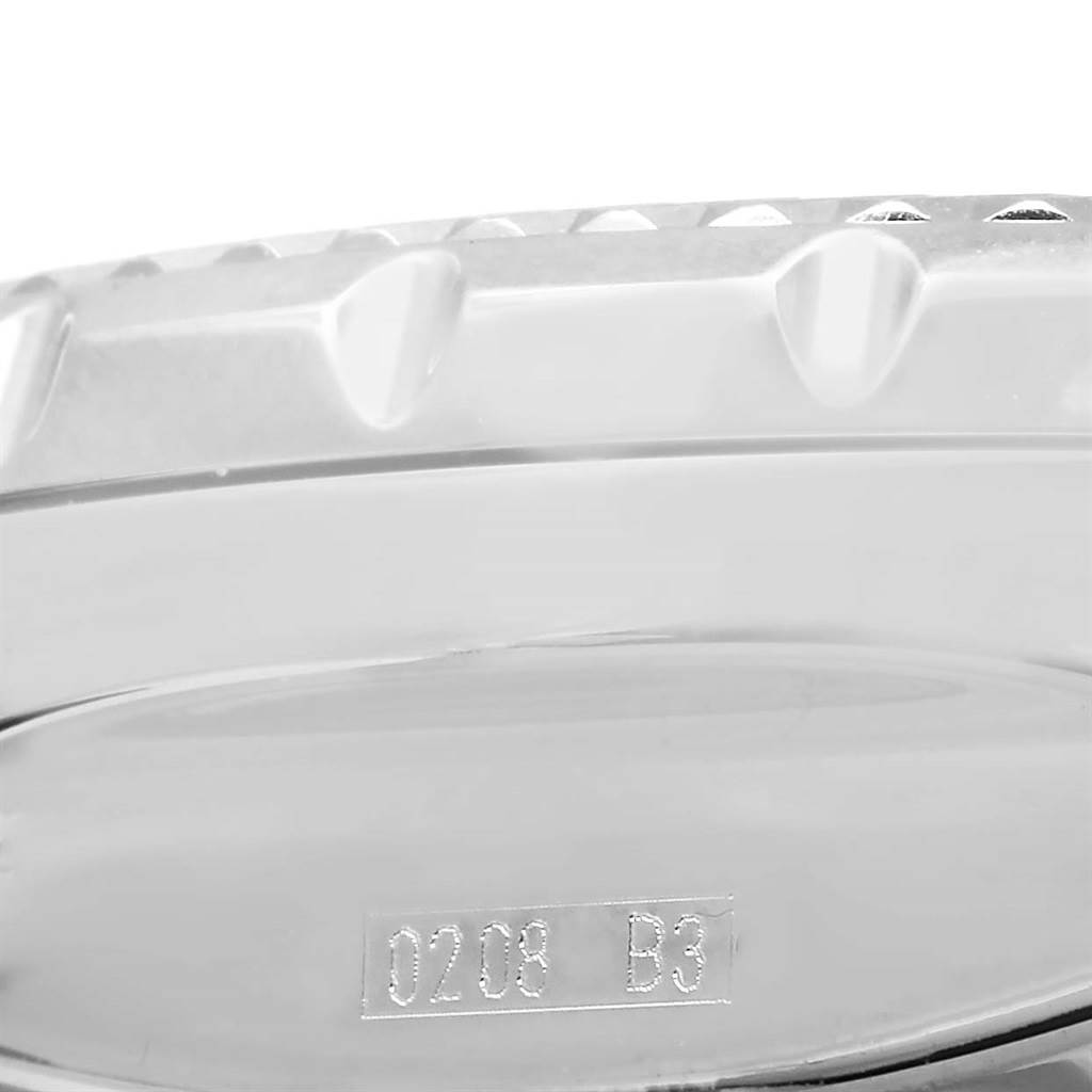 This image shows a close-up of the bezel and part of the case back with engraving "0208 B3" of a Breitling Bentley A25362 Men's Stainless Steel Black Dial A25362 Men's Stainless Steel Black Dial watch.