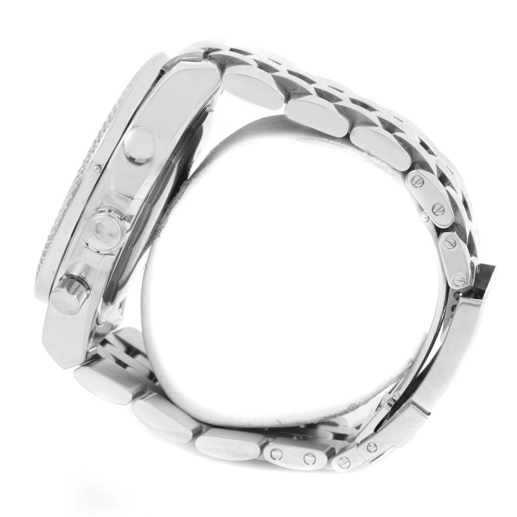 This image shows a side view of the Breitling Bentley A47362 Men's Stainless Steel Black Dial A47362 Men's Stainless Steel Black Dial watch, capturing the case, crown, pushers, and part of the bracelet.