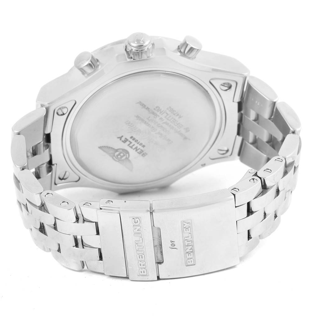 The image shows the back view and bracelet clasp of a Breitling Bentley A47362 Men's Stainless Steel Black Dial A47362 Men's Stainless Steel Black Dial watch.