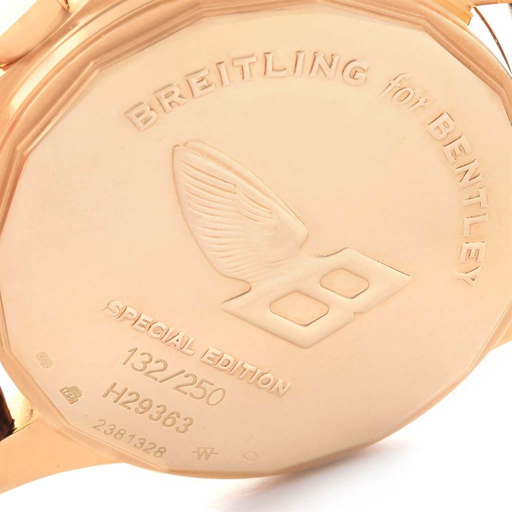 The image shows the back case of a Breitling for Bentley Special Edition watch, highlighting the engraved details and branding.