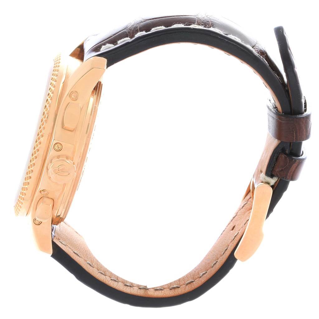 The image shows a side view of the Bentley model by Breitling, highlighting the case, crown, and part of the strap and buckle.