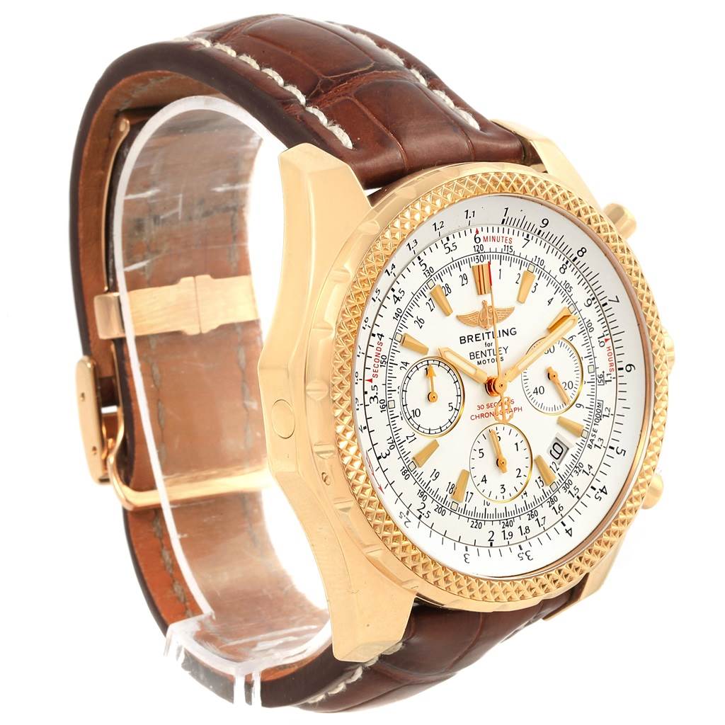 The Breitling Bentley K25362 Men's Steel and Gold (two tone) White Dial K25362 Men's Steel and Gold (two tone) White Dial watch is shown at a three-quarter angle, displaying the face, bezel, and leather strap.