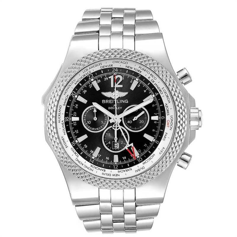 Breitling Bentley GMT Black Dial Chronograph Steel Mens Watch A47362 SwissWatchExpo