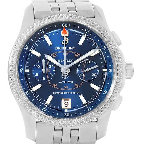 Photo of Breitling Bentley Mark VI Blue Dial Mens Steel Platinum Watch P26362 Box Papers
