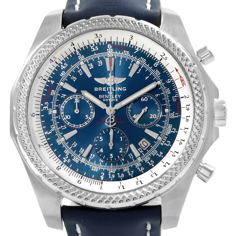 Breitling Bentley Motors T Blue Dial Leather Strap Mens Watch A25363 SwissWatchExpo