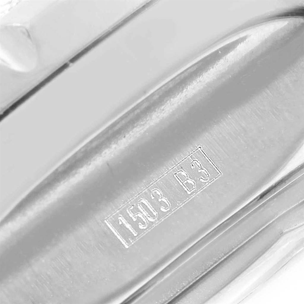 This image shows a close-up view of the clasp's interior on the Bentley model by Breitling, featuring engraved markings "1503 B3."