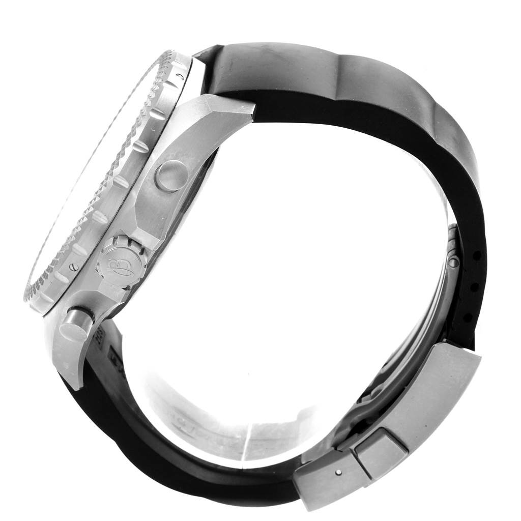 The image shows a side view of a Breitling Bentley E27365 Men's Titanium Black Dial E27365 Men's Titanium Black Dial watch, highlighting the bezel, crown, pushers, and rubber strap.