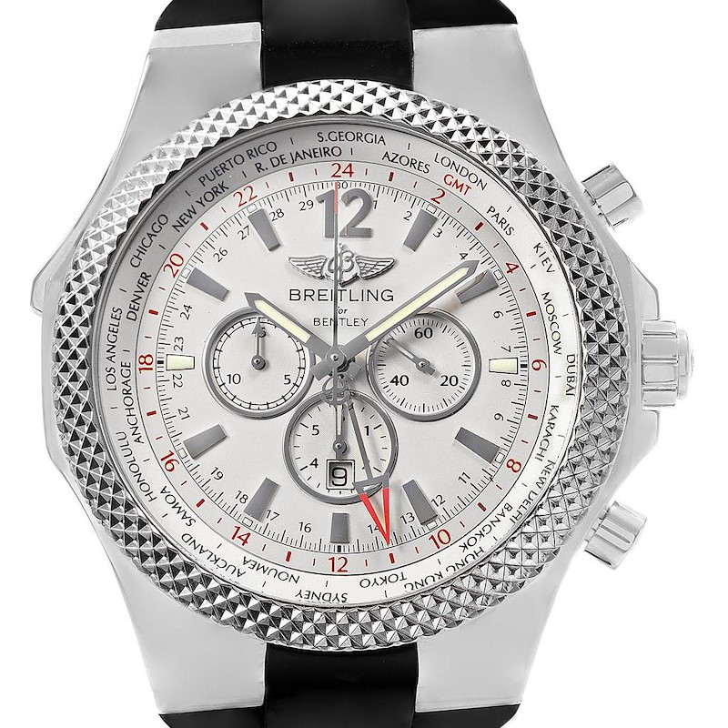 Breitling Bentley GMT Silver Dial Chronograph Steel Mens Watch A47362 SwissWatchExpo