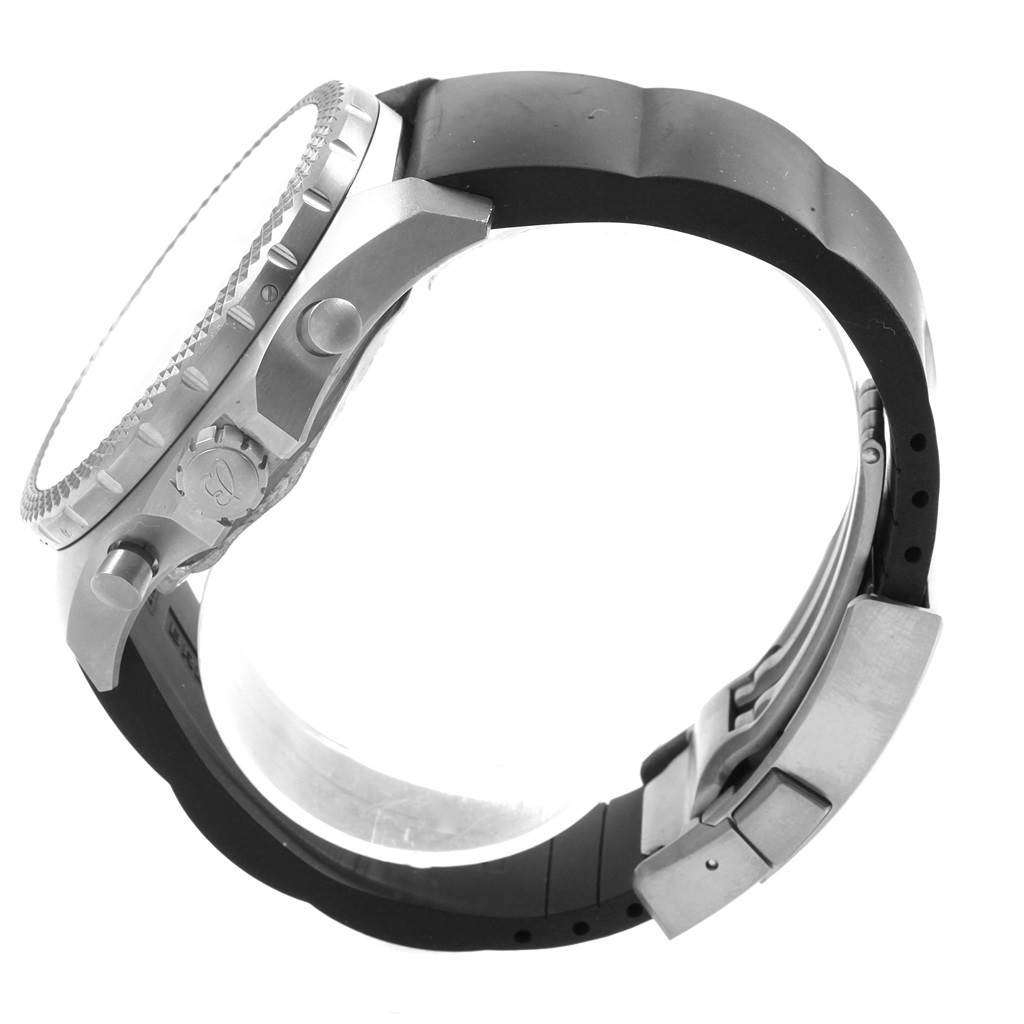 This image shows a side view of a Breitling Bentley E27365 Men's Titanium Black Dial E27365 Men's Titanium Black Dial watch featuring the case, bezel, crown, and rubber strap with clasp.