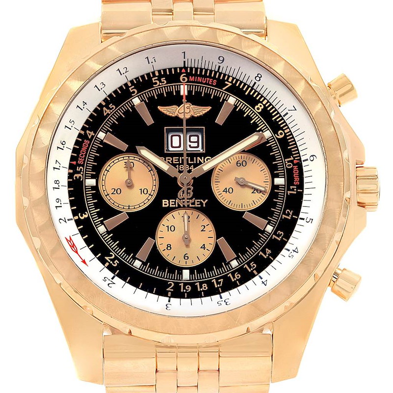Breitling Bentley 6.75 Rose Gold Black Dial Chronograph LE Watch H44363 SwissWatchExpo