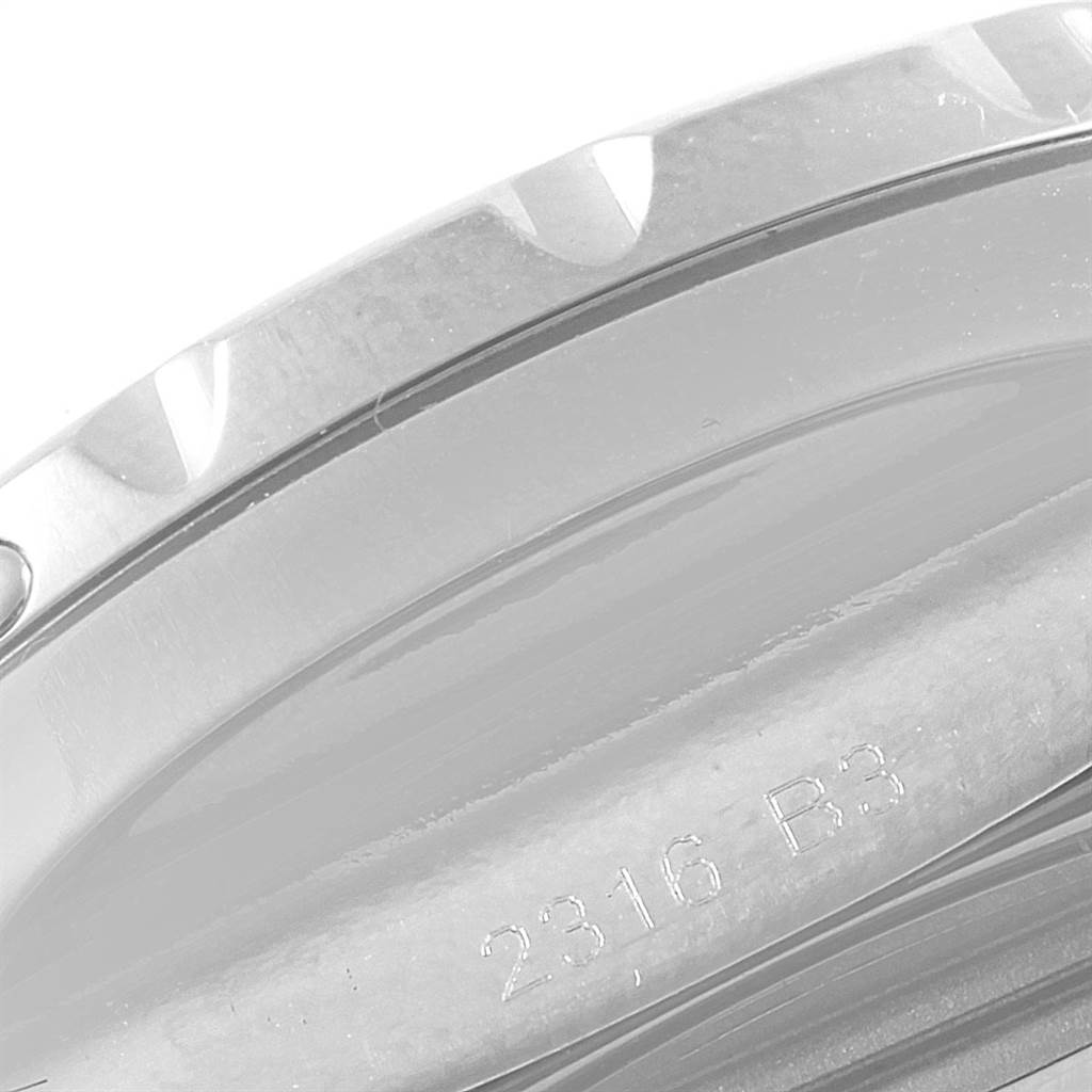 The image shows a close-up view of the bezel and part of the case of a Breitling Bentley A13362 Men's Stainless Steel Mother of Pearl Dial A13362 Men's Stainless Steel Mother of Pearl Dial watch.