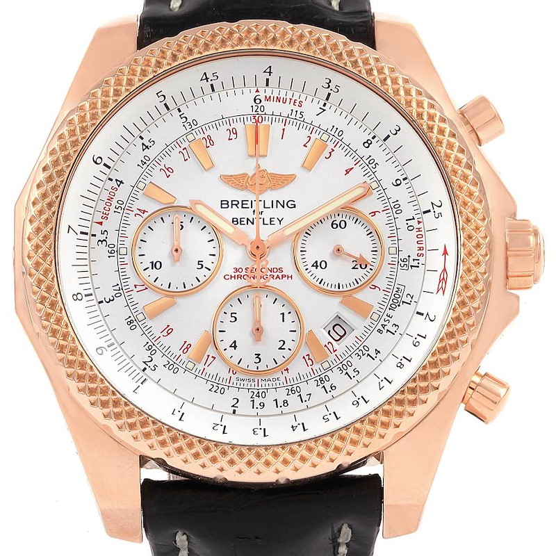 Breitling Bentley Rose Gold Silver Dial Chronograph Watch R25367 SwissWatchExpo
