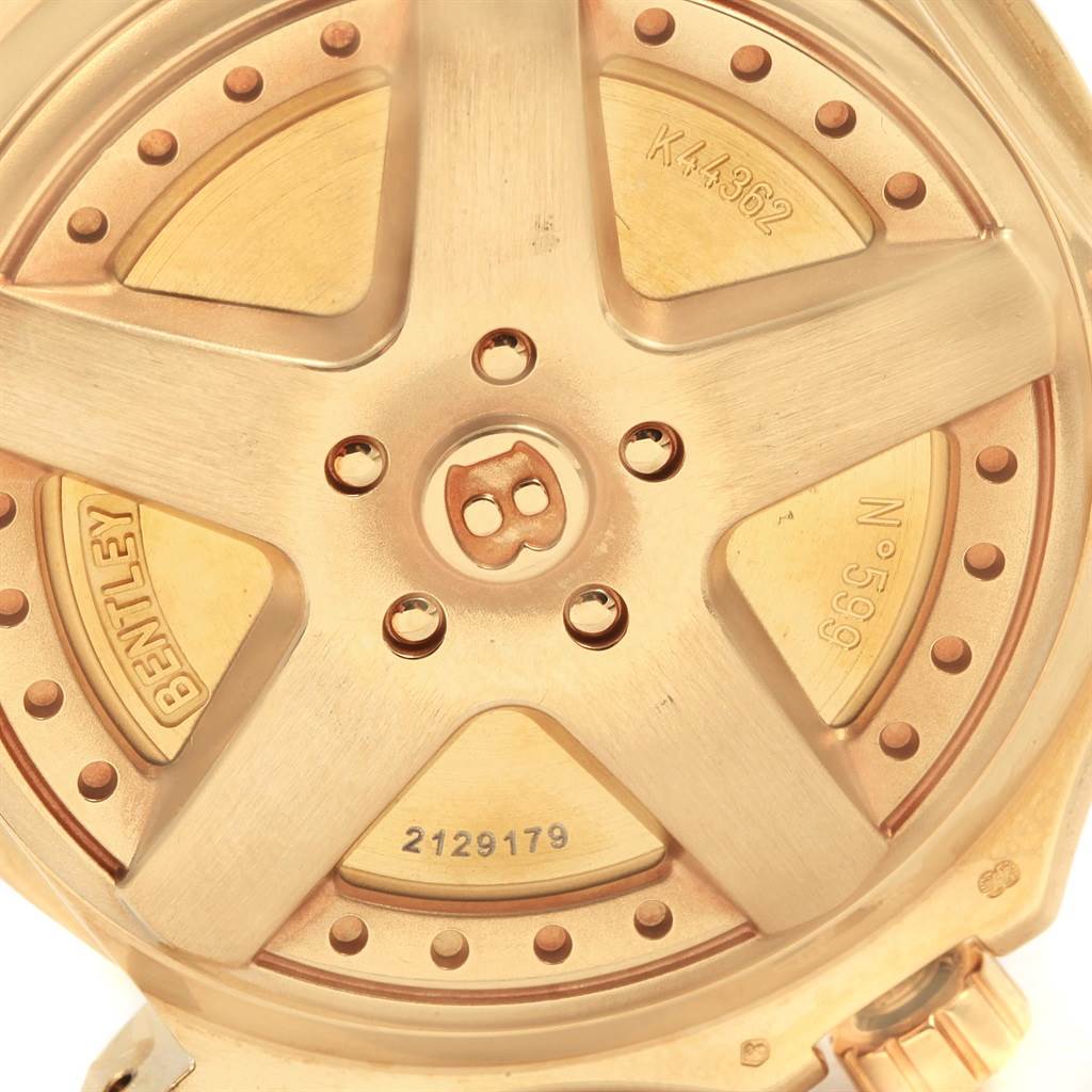 The image shows the backside of the Bentley model watch by Breitling with visible engravings and the crown.