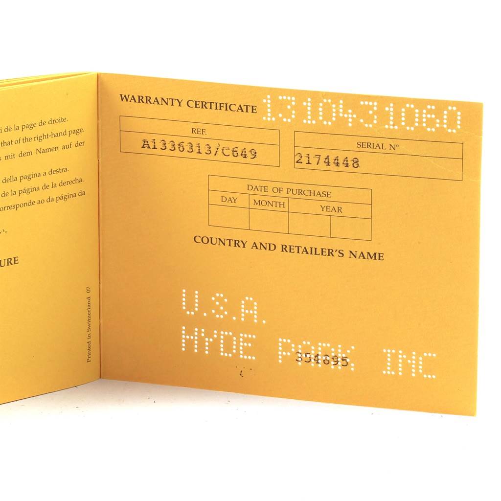 This image shows the warranty certificate of the Breitling Bentley A13363 Men's Stainless Steel Blue Dial A13363 Men's Stainless Steel Blue Dial model watch.