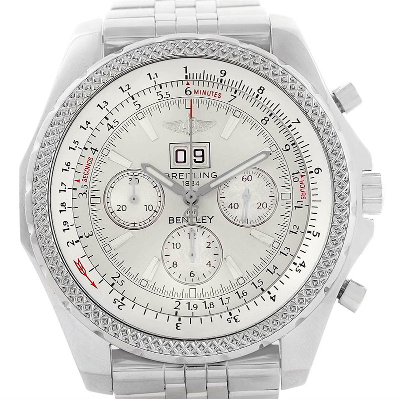 Breitling Bentley Motors Silver Dial Chronograph Watch A44362 Box Papers SwissWatchExpo