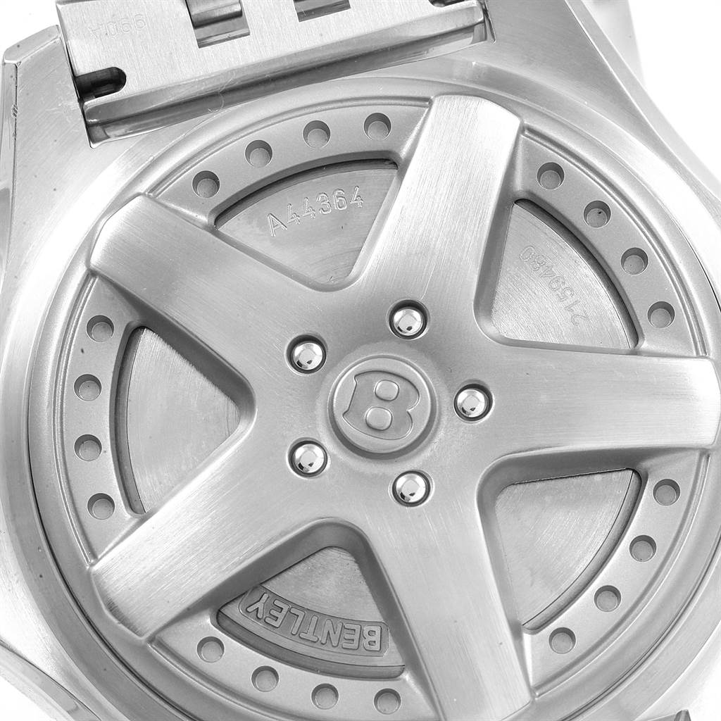 The image shows the case back of a Breitling Bentley A44364 Men's Stainless Steel Black Dial A44364 Men's Stainless Steel Black Dial model watch, highlighting the "B" logo and the model number.