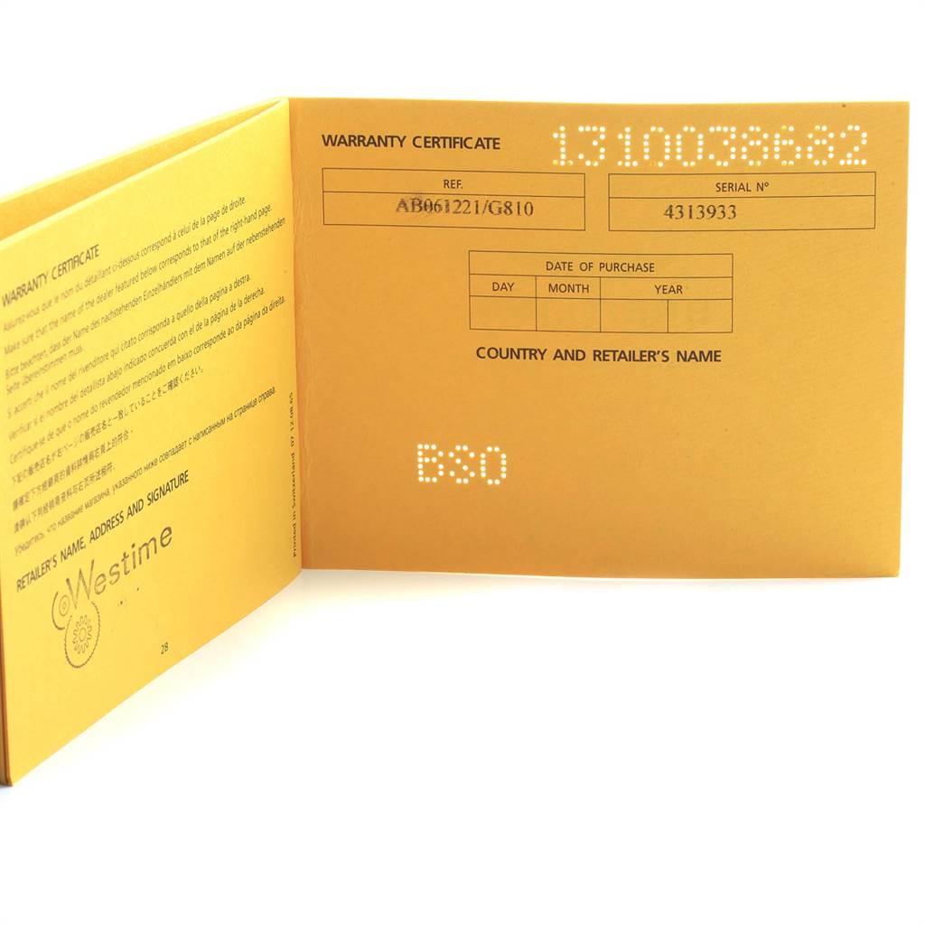 This image shows the warranty certificate for a Bentley model by Breitling.