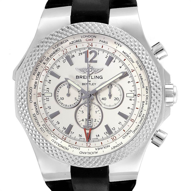 Breitling Bentley GMT Silver Dial Steel Mens Watch A47362 Box Papers SwissWatchExpo