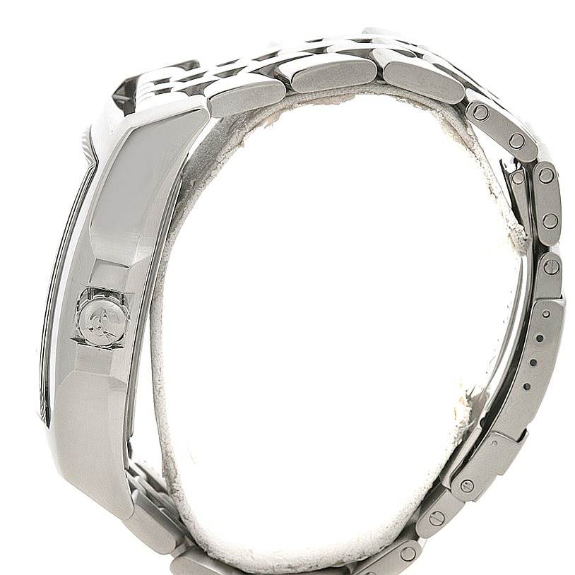 The image shows a side view of the Breitling Bentley A2836212/C722-SS Men
s Stainless Steel Mother of Pearl Dial A2836212/C722-SS Men
s Stainless Steel Mother of Pearl Dial watch, highlighting the case, crown, and part of the metal bracelet.