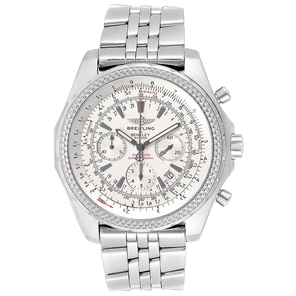 Breitling Bentley Motors Silver Dial Chronograph Watch A25362 Box ...