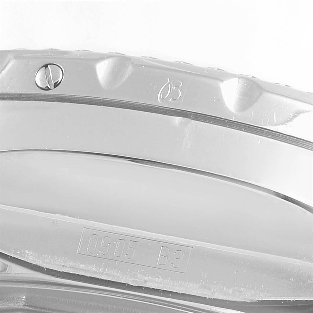 The image shows a close-up of the bezel and part of the strap for the Breitling Bentley A25362 Men's Stainless Steel Black Dial A25362 Men's Stainless Steel Black Dial model watch.
