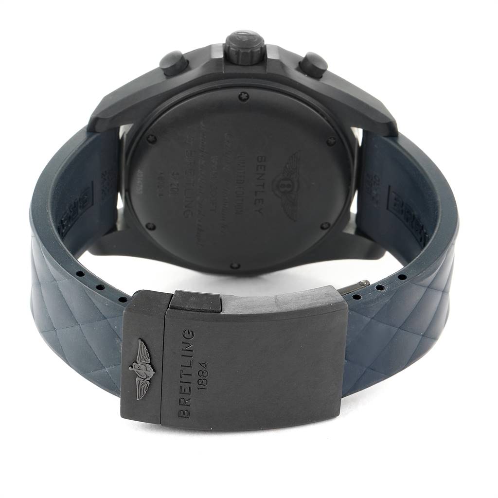 The image shows the back case and clasp of a Bentley model watch by Breitling, with the brand name clearly visible on the clasp.