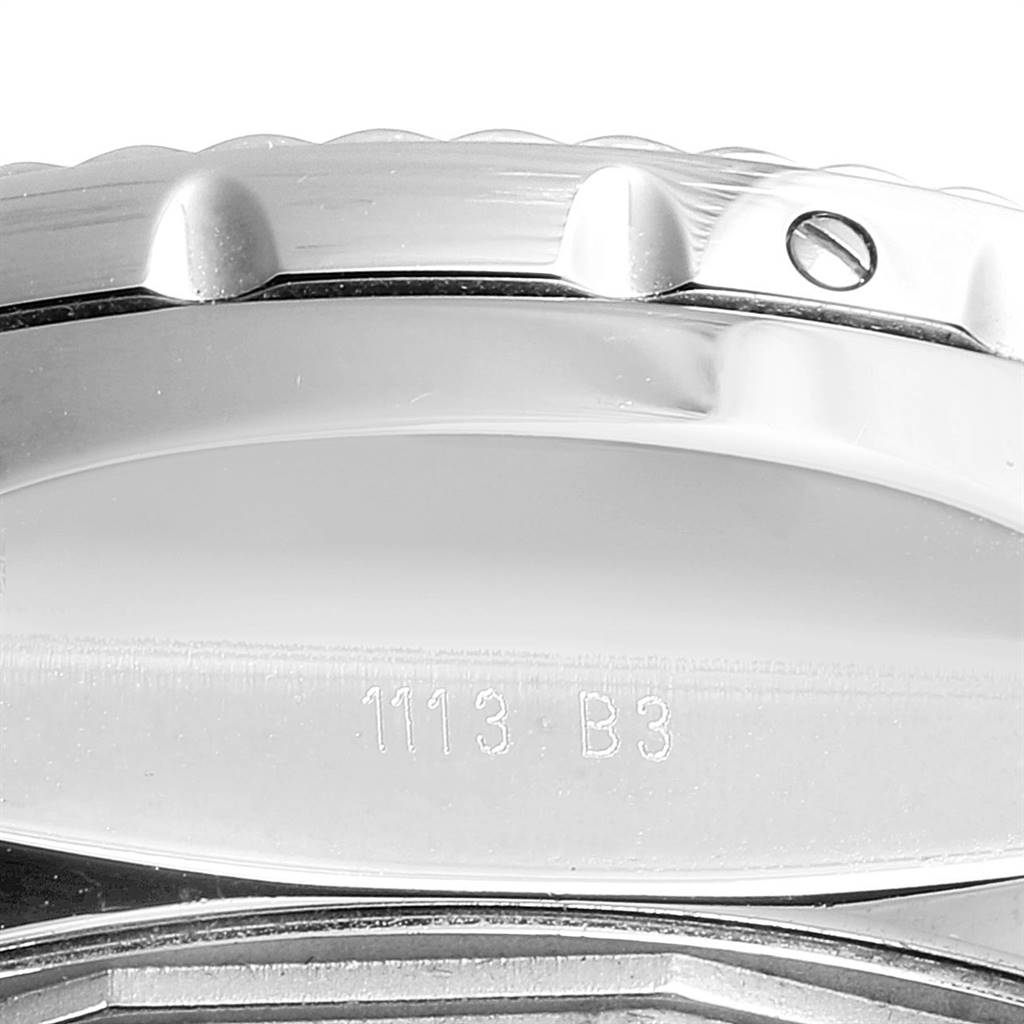 This close-up image of the Breitling Bentley AB061112.BD80.990A Men's Stainless Steel Black Dial AB061112.BD80.990A Men's Stainless Steel Black Dial model watch shows a portion of the bezel and its engraved markings.