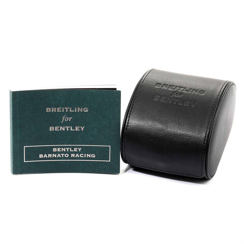 The image shows the manual and leather case for a Bentley model by Breitling from a front angle.