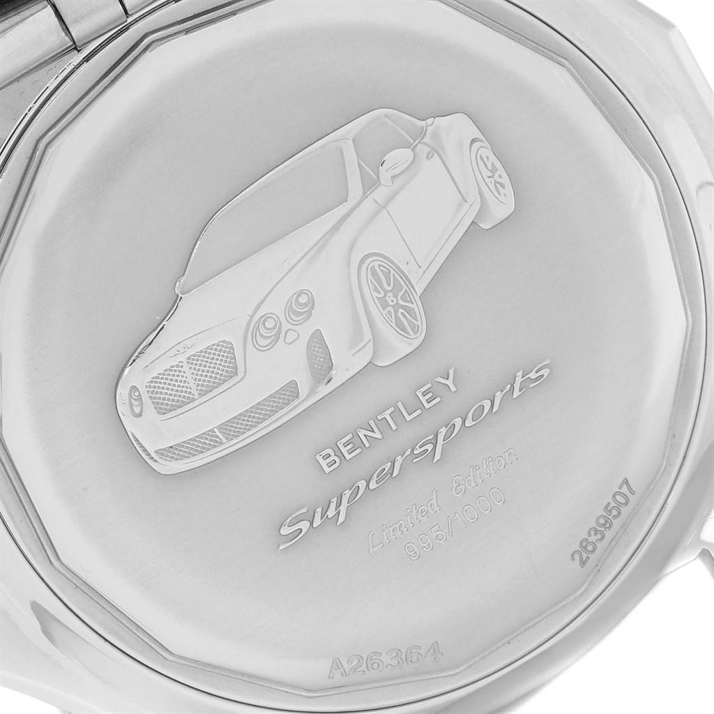 This image shows the engraved case back of a Breitling Bentley A26364 Men
s Stainless Steel Black Dial A26364 Men
s Stainless Steel Black Dial Supersports limited edition watch.