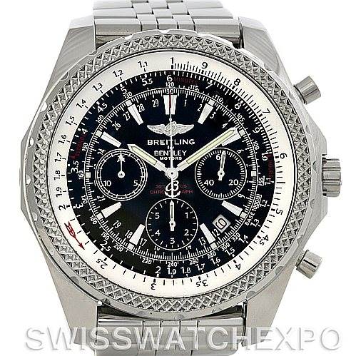 This image shows a Breitling Bentley Motors watch from a front angle.