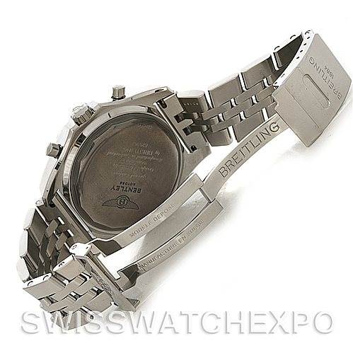 The image shows the case back and stainless steel bracelet of a Breitling watch, not a Rolex Submariner A25362 Men's Steel and Gold (two tone) Black Dial A25362 Men's Steel and Gold (two tone) Black Dial.