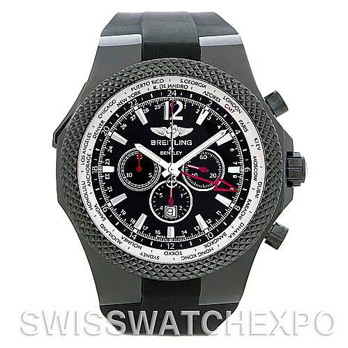 The image shows a front view of the Breitling Bentley M47362 Men's Stainless Steel Black Dial M47362 Men's Stainless Steel Black Dial model watch, highlighting its dial, bezel, and chronograph sub-dials.