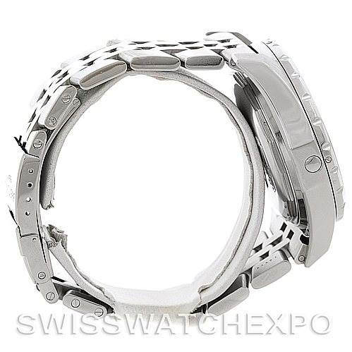 The image shows a side profile of the Bentley model by Breitling, highlighting the bracelet, case, and pushers.