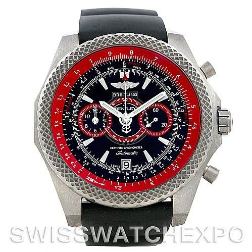 The image shows a front-facing view of the Breitling Bentley E27365 Men's Titanium Black Dial E27365 Men's Titanium Black Dial model watch with its dial, bezel, and crown visible.