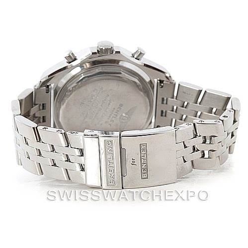 The image shows a rear view of the Breitling Bentley A25362 Men's Stainless Steel Silver Dial A25362 Men's Stainless Steel Silver Dial watch, focusing on its stainless steel bracelet and clasp.